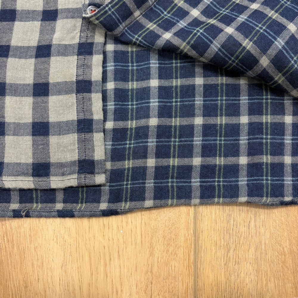 🌟JOHN VARVATOS🌟 DALE DOUBLEFACE PLAID BUTTON FRONT SHIRT NAVY / GREY SZ L - Picture 8 of 11